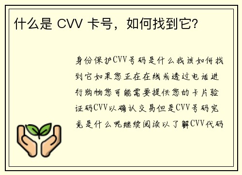 什么是 CVV 卡号，如何找到它？